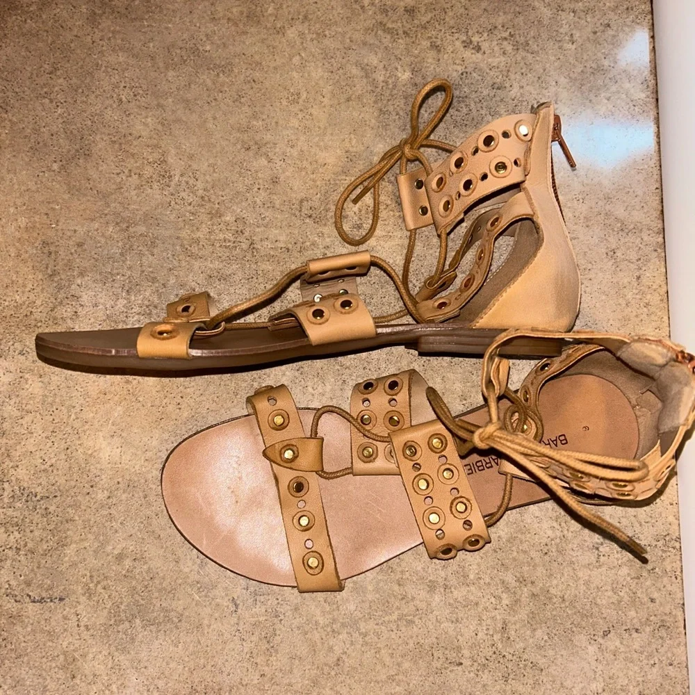 Barbara Barbieri Tan Gladiator Sandals - studded lace up flats